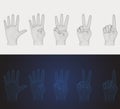 3D vector wireframe counting hand pose set in various style