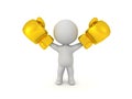 3D Victorious 3D Character with gold boxing gloves Royalty Free Stock Photo