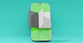 3D video illustration of white and green screen mobile phone by taking out school equipment, book bags,