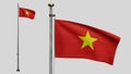 3D, Vietnamese flag waving on wind. Close up Vietnam banner blowing soft silk