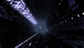 3d view inside of International space station. Motion. Flying inside Interior of a space ship, narrow corridor of space Royalty Free Stock Photo