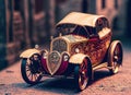 3d vintage car. Retro toy vehicle closeup