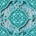 3d vintage seamless pattern. Textured grunge background. Abstract repeat backdrop. Arabesque Damask style light blue ornaments. Royalty Free Stock Photo