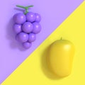 Violet-purple grape and yellow mango cartoon style minimal two tone background 3d render Royalty Free Stock Photo