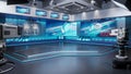 3D Virtual TV Studio News, Backdrop For TV Shows. TV On Wall.