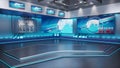 3D Virtual TV Studio News, Backdrop For TV Shows. TV On Wall.