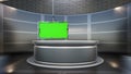3D Virtual TV Studio News , TV On Wall.3D Virtual News Studio Background Royalty Free Stock Photo