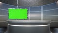 3D Virtual TV Studio News , TV On Wall.3D Virtual News Studio Background Royalty Free Stock Photo