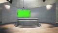 3D Virtual TV Studio News , TV On Wall.3D Virtual News Studio Background Royalty Free Stock Photo