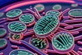 3D virus, bacteria, growth in a petri dish. Closeup under a microscope. Colorful fungus mold science background. Royalty Free Stock Photo