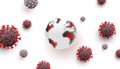 3d virus cells, bacterium or microbes on a white horizontal background. Corona virus covid-19 pandemic outbreak design concept.