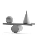 3D visualization of the balance of geometric shapes.