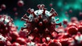 3d visualization of coronavirus structure with red blood cells in background Royalty Free Stock Photo