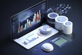 A 3D visualization of data analytics across multiple devices, showcasing complex data interpretation in a modern setting Royalty Free Stock Photo