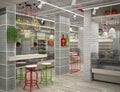 3d visualization of food store. The interior in the loft style