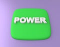 3d visualization of a green button with a white volumetric designation `power`