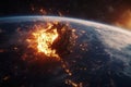 3d visualization of meteor impact on earth asteroid collision with planetary surface Royalty Free Stock Photo