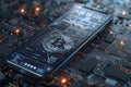 A 3D visualization of a secure Bitcoin wallet interface on a digital device