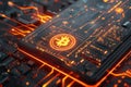 A 3D visualization of a secure Bitcoin wallet interface on a digital device
