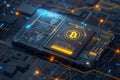 A 3D visualization of a secure Bitcoin wallet interface on a digital device