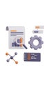 3d data analytics chart gear molecule chemical representation and business document infographic transparent background Royalty Free Stock Photo