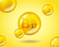 3D Vitamin drop B12 Cyanocobalamin pill capsule. Realistic B12 Cyanocobalamin Vitamin complex design illustration