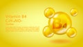 3D Vitamin molecule B4 Choline design. Realistic B4 Choline Vitamin drop. Yellow nutrition complex illustration.