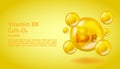 3D Vitamin molecule B8 Inositol design. Realistic B8 Inositol Vitamin drop. Yellow nutrition complex illustration.