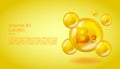 3D Vitamin molecule B3 Niacin design. Realistic B3 Niacin Vitamin drop. Yellow nutrition complex illustration.