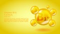 3D Vitamin molecule B13 Orotic acid design. Realistic B13 Orotic acid Vitamin drop. Yellow nutrition complex