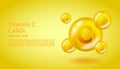 3D Vitamin molecule C Ascorbic acid design. Realistic C Ascorbic acid Vitamin drop. Yellow nutrition complex Royalty Free Stock Photo