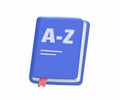3D Vocabulary open book, dictionary. E-learning and education, learning language courses concept. 3d vector icon.