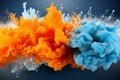 3d volumetric blue orange paint explosion in air or liquid water isolated cutout png Royalty Free Stock Photo