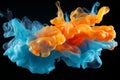 3d volumetric blue orange paint explosion blot in air or liquid water png isolated cutout Royalty Free Stock Photo