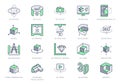 3d vr design line icons. Vector illustration included icon - virtual augmented reality, glasses, ar simulator, printer