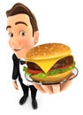 3d waiter holding plate with hamburger