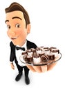 3d waiter holding plate with various chocolates