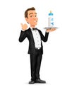 3d waiter standing with baby bottle and thumb up