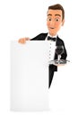 3d waiter standing behind vertical board