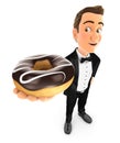 3d waiter standing and holding donut