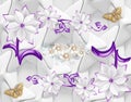 3d wallpaper abstract background with butterfly and purple pink flowers Royalty Free Stock Photo