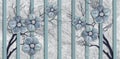 Blue jewelry flowers, marble background, vertical stripes.