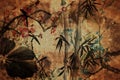 3d wallpaper, butterflies, Chinese nature painting, old canvas textures. Murals effect.