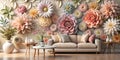 3D Wallpaper Flower and 3D Background for Home Interior Design Royalty Free Stock Photo