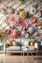 3D Wallpaper Flower and 3D Background for Home Interior Design Royalty Free Stock Photo