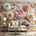 3D Wallpaper Flower and 3D Background for Home Interior Design Royalty Free Stock Photo