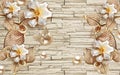 3d wallpaper golden diamond flowers and balls on stone background