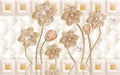 3d wallpaper golden jewelry flowers on leather frame background