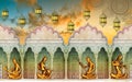 3D Wallpaper, Indian fort background with golden musician statue