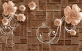 3d wallpaper jewelry flowers on brown stone background